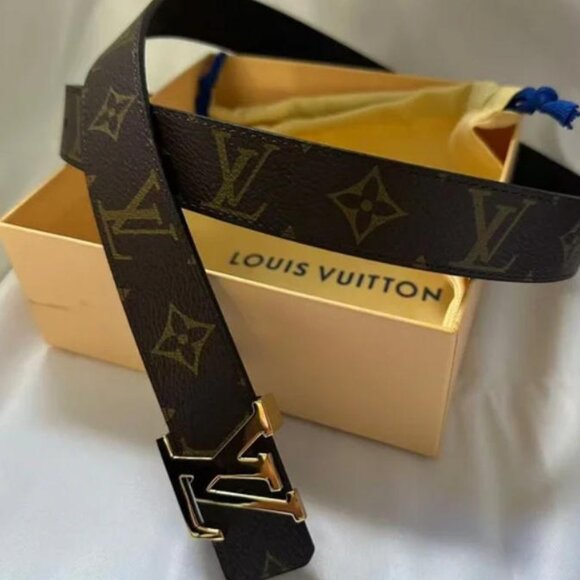 Louis Vuitton Monogram Leather Belt 💛 Gold LV Buckle 85cm / 34in - Picture 2 of 5